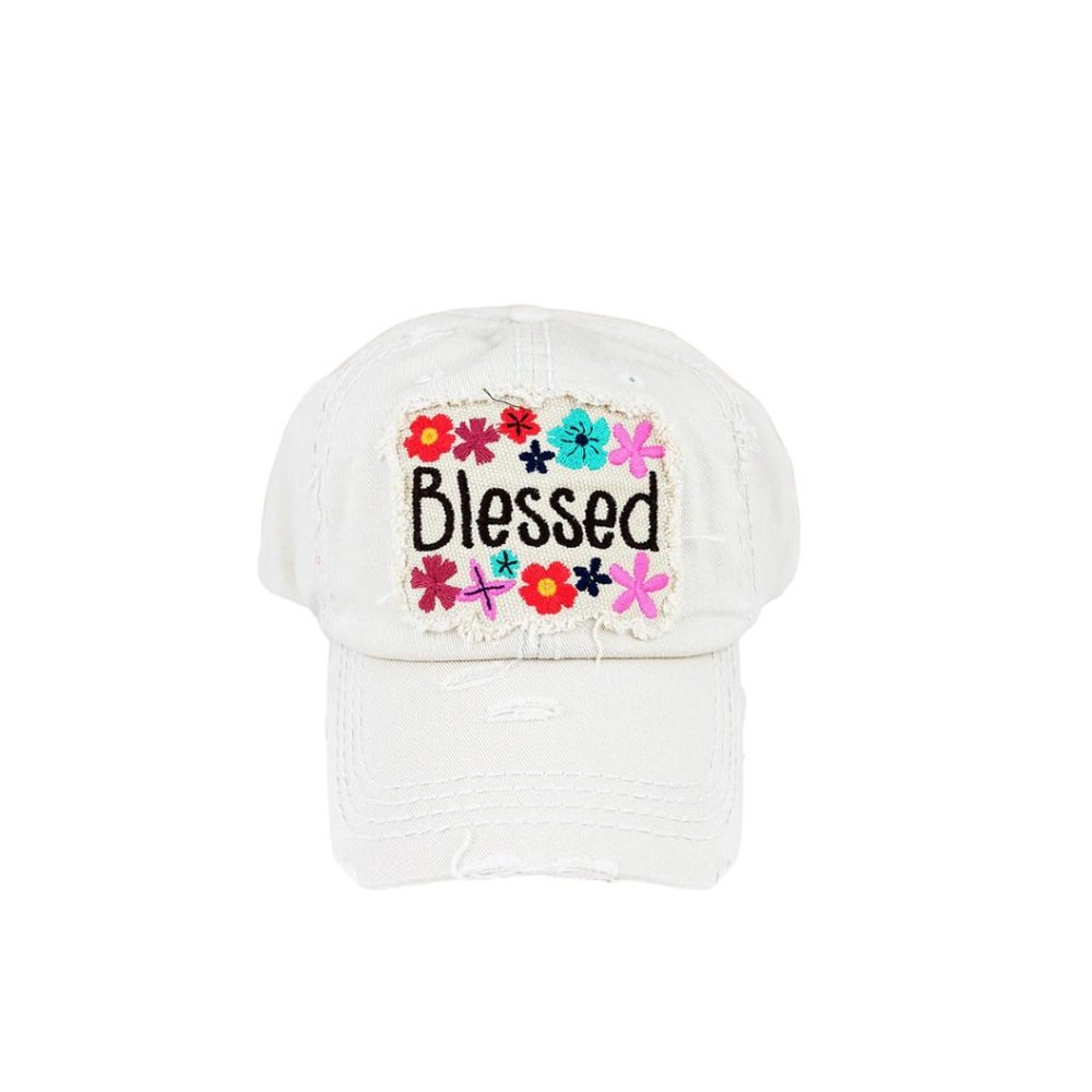 COPY - DISTRESSED STONE 'BLESSED' FLORAL CAP ( Stone/ not White Color)